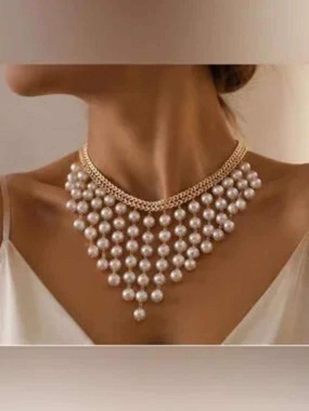 Lumiere Pearl Cascade Collar Necklace Luxury Gold Choker